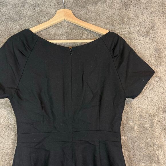 J. Crew Black Wool Dress Shift Sheath Size 12 Crossover Bodice Cap Sleeve - Picture 6 of 12